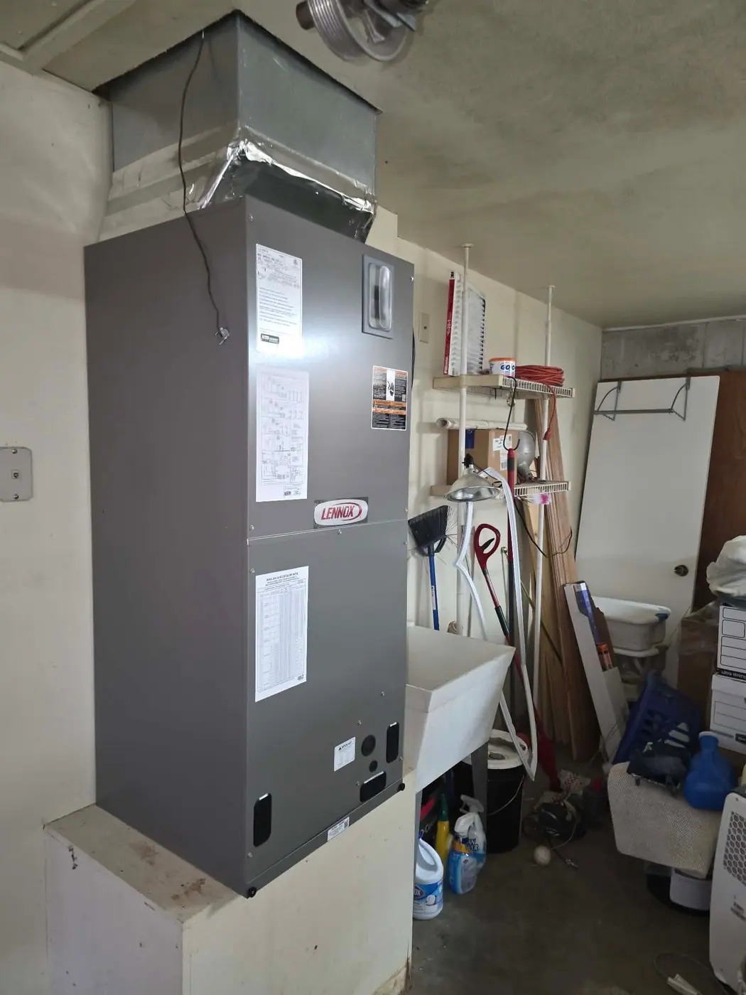 New air handler installed in a laundry room